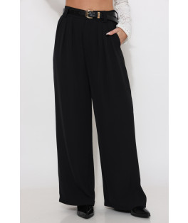 מכנס אלגנט עם חגורה קפלים וגומי בגב