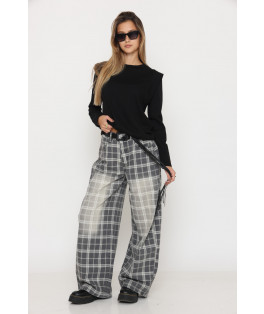 מכנס משבצות+חגורה באגי