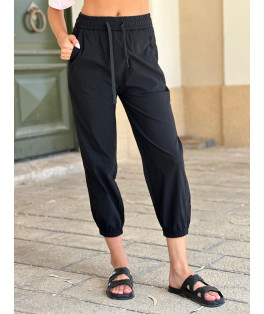 מכנס אריג שרוך גומי חגורה ומכפלת