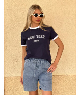 מכנס ג`ינס קצר ניטים גומי