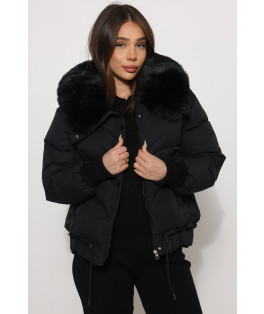 מעיל שילוב פרווה צוארון 