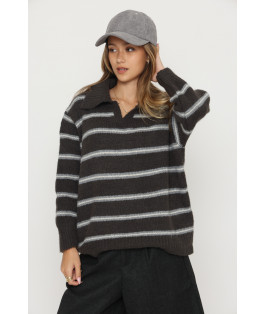 סריג צווארון פסים וי