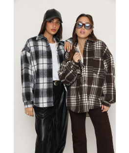 חולצה משובצת פרווה מכופתרת