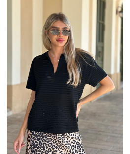 סריג מחורר וי צוארון 